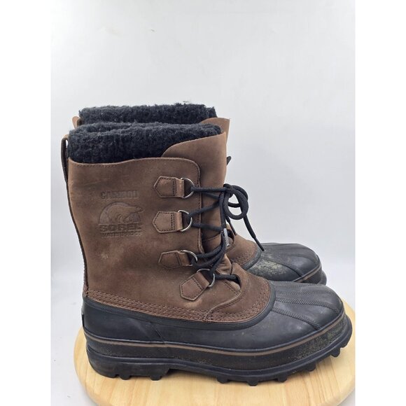 SOREL Caribou II Winter Boots Mens size 11 Brown Leather Felt Lining Waterproof - Picture 1 of 8